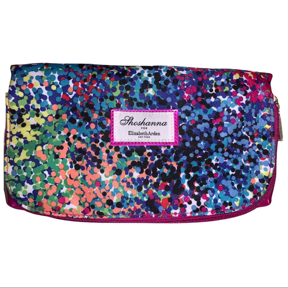 NEW Elizabeth Arden Monet Pink & Blue Floral Multicoloured Dots Cosmetic Bag